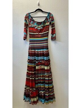 Vintage Collection western serape saltillo embroidered maxi dress Xs Boho